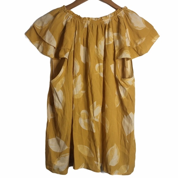 A New Day Yellow Floral Flutter Sleeve V Neck Flowy Top S Small - Picture 2 of 11